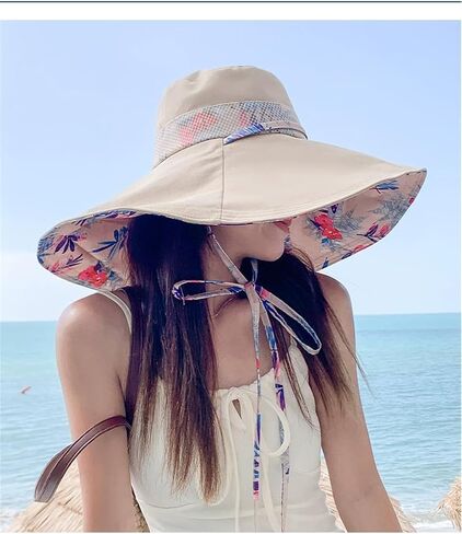 Womens Wide Brim Sun Hat UV Sun Protection Summer Hat Reversible Foldable Beach Hats Bucket Fishing Hats in Saudi Arabia