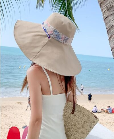 Womens Wide Brim Sun Hat UV Sun Protection Summer Hat Reversible Foldable Beach Hats Bucket Fishing Hats in Saudi Arabia