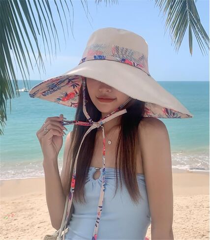 Womens Wide Brim Sun Hat UV Sun Protection Summer Hat Reversible Foldable Beach Hats Bucket Fishing Hats in Saudi Arabia