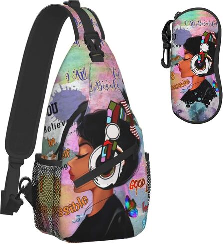 Sling bag for women crossbody chest bags Sling Backpack Travel Hiking Daypack for Women Men Shoulder Bag for Casual Sport Climbing Runners African American Afro Woman in Saudi Arabia