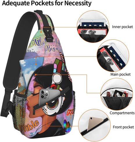Sling bag for women crossbody chest bags Sling Backpack Travel Hiking Daypack for Women Men Shoulder Bag for Casual Sport Climbing Runners African American Afro Woman in Saudi Arabia