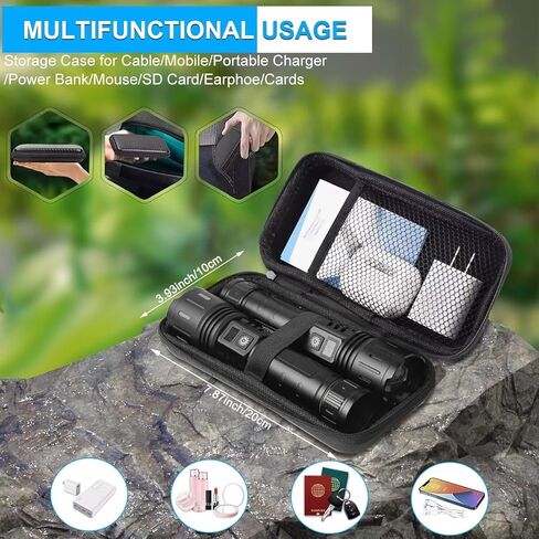 مصابيح LED قابلة لإعادة الشحن لومن عالية، 20000 لومن و1500 متر، مصباح يدوي تكتيكي قابل لإعادة الشحن فائق السطوع مع 5 أوضاع، مقاوم للماء، ضوء فلاش قوي محمول لحالات الطوارئ، والتخييم، عبوتان in Kuwait