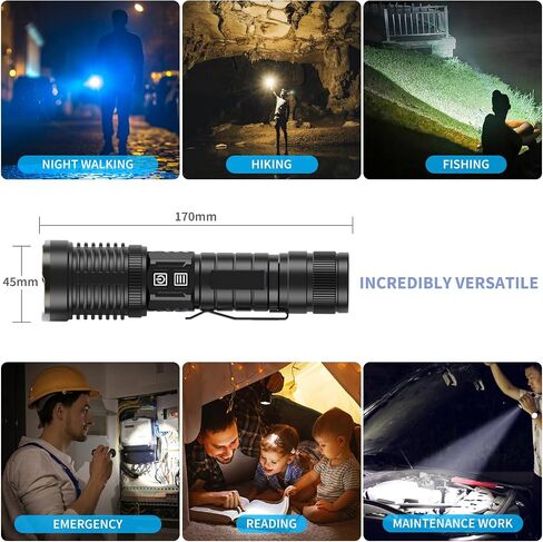 Rechargeable Flashlights High Lumens, 200000 Lumens Flashlights with Clip, Dual Switch IP67 Waterproof Super Bright LED Tactical Flashlight, USB Recharging LED Flashlights for Camping Home in Saudi Arabia