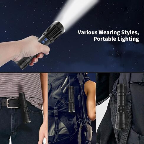 Rechargeable Flashlights High Lumens, 200000 Lumens Flashlights with Clip, Dual Switch IP67 Waterproof Super Bright LED Tactical Flashlight, USB Recharging LED Flashlights for Camping Home in Saudi Arabia