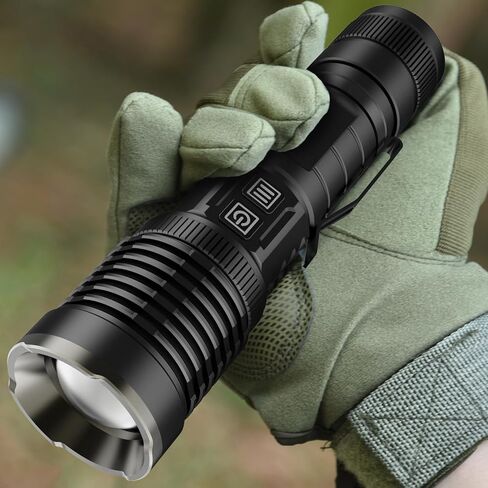 Rechargeable Flashlights High Lumens, 200000 Lumens Flashlights with Clip, Dual Switch IP67 Waterproof Super Bright LED Tactical Flashlight, USB Recharging LED Flashlights for Camping Home in Saudi Arabia