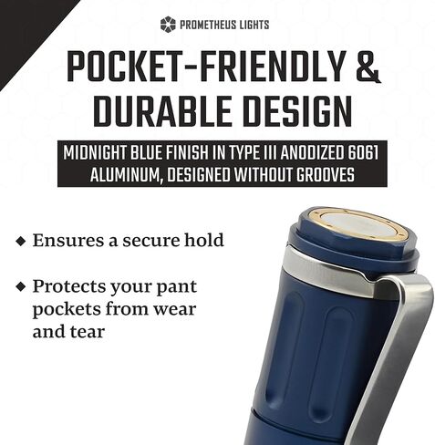 Foursevens Mini MKIII LED Pocket Flashlight with Clip, Magnetic Base, Rechargeable Flashlight, CRI 4000K @ 90+, 800-1.5 Lumen Range, EDC Flashlight, Midnight Blue (Type III Anodized 6061 Aluminum) in Saudi Arabia