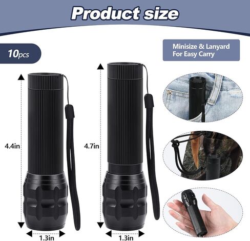 10 قطع 4.7 بوصة LED مصباح يدوي للطوارئ محمول باليد مجموعة مصابيح يدوية صغيرة معدنية ثقيلة مقاومة للماء مع 3 أوضاع بطاريات غير متضمنة للمنزل والحفلات والتخييم هدية انقطاع التيار الكهربائي لعيد الميلاد in Kuwait