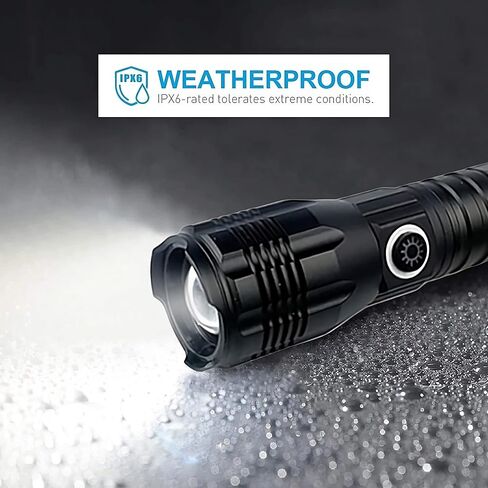 Ultra-Bright 10000 Lumen Rechargeable LED Flashlight - Zoomable, Water-Resistant, and Adjustable Brightness - Versatile Emergency Torch with 4 Modes for Outdoor Activities - Ideal for Camping, Hiking in Saudi Arabia