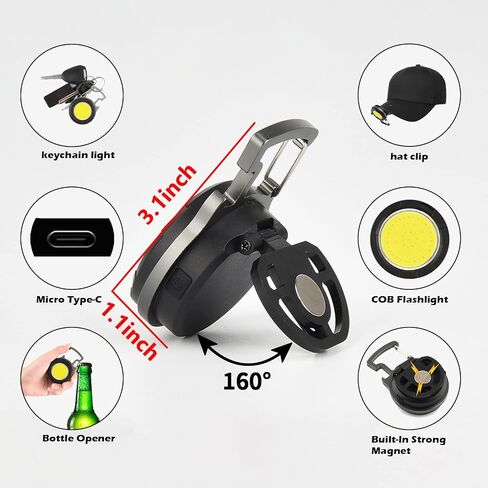 مصابيح LED صغيرة قطعة خبز، ضوء عمل سلسلة مفاتيح COB قابلة لإعادة الشحن، 4 أوضاع إضاءة سلسلة مفاتيح جيب محمولة مع قاعدة مغناطيسية للمشي، والتخييم، وإضاءة الطوارئ in Saudi Arabia