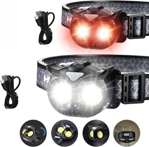 Rechargeable led headlamp,2 Pack LED Head Lamps Super Bright for Running headlamps Night Buddy Headlight with red and White Flashing Lights，Magnetic Attractor ，Hook for a Great Gift! in Saudi Arabia