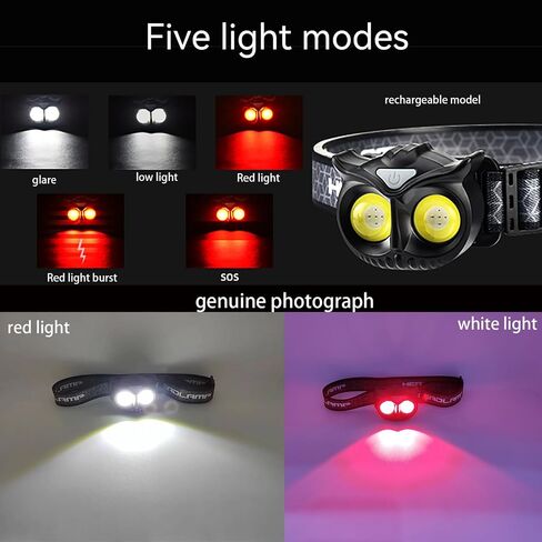 Rechargeable led headlamp,2 Pack LED Head Lamps Super Bright for Running headlamps Night Buddy Headlight with red and White Flashing Lights，Magnetic Attractor ，Hook for a Great Gift! in Saudi Arabia