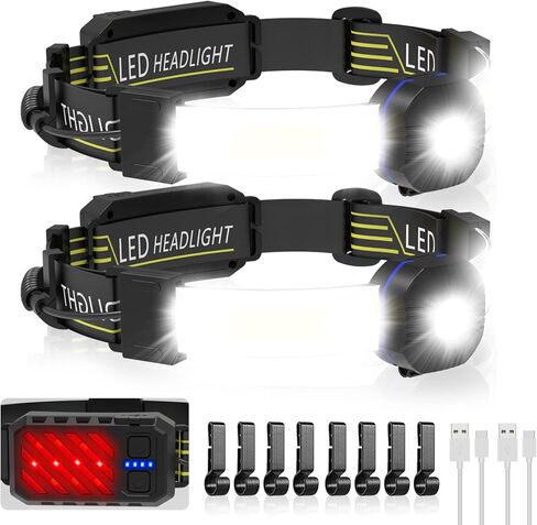 مصباح أمامي LED قابل لإعادة الشحن، مصباح أمامي فائق السطوع 1200 لومن مع 10 أوضاع، مصابيح أمامية مريحة بزاوية 90 درجة، مصباح أمامي مقاوم للماء IPX4 للتخييم في الهواء الطلق، والمشي لمسافات طويلة، والجري، وصيد الأسماك in Kuwait