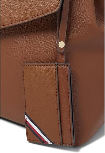 Tommy Hilfiger Gia II Gifting Hang Tag Medium Envelope Flap Backpack w/Hangoff-High Shine Saffiano PVC Cognac One Size in Saudi Arabia