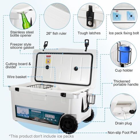 Insulated Portable Cooler with Heavy Duty Handles, Leak-Proof Outdoor Hard Cooler for Beach, Fishing, Camping, Tailgating, Sports in Saudi Arabia