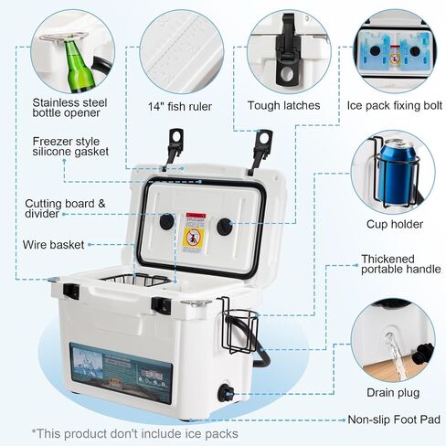 Insulated Portable Cooler with Heavy Duty Handles, Leak-Proof Outdoor Hard Cooler for Beach, Fishing, Camping, Tailgating, Sports in Saudi Arabia