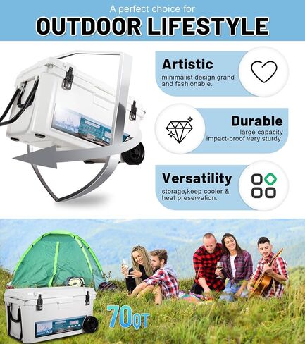 Insulated Portable Cooler with Heavy Duty Handles, Leak-Proof Outdoor Hard Cooler for Beach, Fishing, Camping, Tailgating, Sports in Saudi Arabia