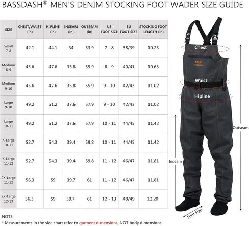 BASSDASH Men’s Denim Breathable Chest Waders Waterproof Durable Lightweight Stocking Foot for Fishing Hunting ATV Riding in Kuwait