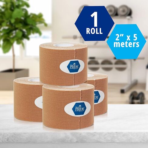 MED PRIDE Kinesiology Tape – Tan [2" x 16.4 Feet] Latex-Free Athletic Tape for Pain Relief, Injured Muscle Support - Therapeutic Sports Tape Stabilizes Knee, Muscle & Joints – 1 Uncut Roll in Kuwait