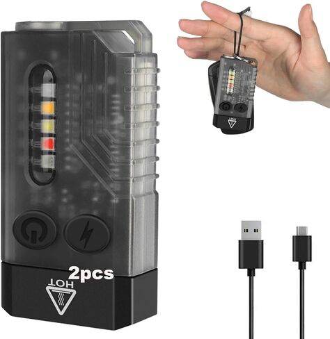 2Pcs 1000 Lumens Rechargeable Mini EDC Flashlight with Laser Pointer, 365nm UV Light, Multi-Color Light Source, Small Pocket Keychain Light with Magnetic Base & Beeping Alarm (Transparent) in Saudi Arabia