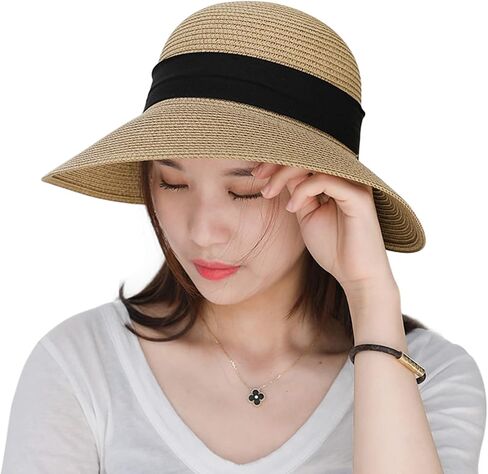 Women Wide Brim Straw Beach Hat Sun Visor Hat UPF 50+ Foldable Floppy Beach Sun Hat Summer Roll Up Straw Visors Travel in Saudi Arabia