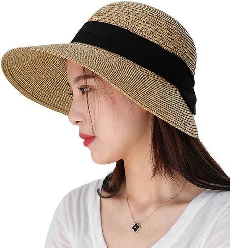 Women Wide Brim Straw Beach Hat Sun Visor Hat UPF 50+ Foldable Floppy Beach Sun Hat Summer Roll Up Straw Visors Travel in Saudi Arabia