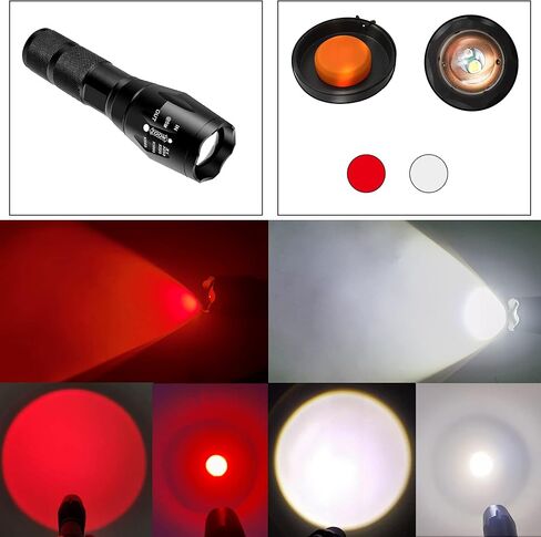 مصباح يدوي أحمر، مصباح يدوي 2 في 1 LED مع خيار الضوء الأحمر والأبيض - قابل للتكبير، مصباح يدوي مزدوج اللون للصيد والتخييم وعلم الفلك، عبوتان in Saudi Arabia