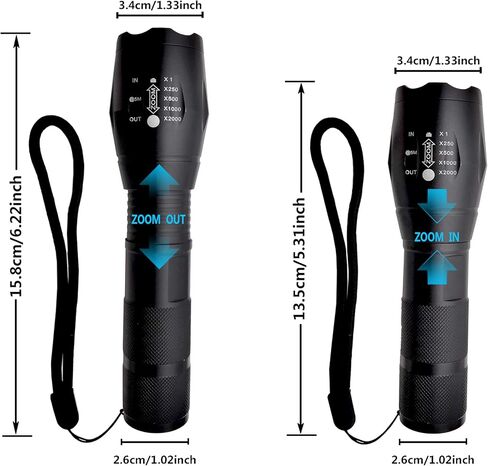 مصباح يدوي أحمر، مصباح يدوي 2 في 1 LED مع خيار الضوء الأحمر والأبيض - قابل للتكبير، مصباح يدوي مزدوج اللون للصيد والتخييم وعلم الفلك، عبوتان in Saudi Arabia