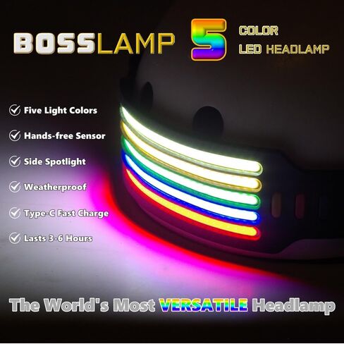 BossLamp المصباح الأمامي LED الأصلي بخمسة ألوان قابل لإعادة الشحن للتخييم، وإصلاح السيارات، وأضواء COB أكثر سطوعًا، 14 وضع إضاءة يجب اقتناؤها في الهواء الطلق، صغير، غير محدد in Kuwait