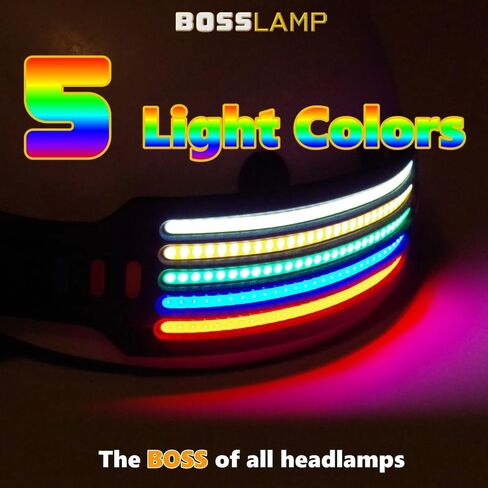 BossLamp المصباح الأمامي LED الأصلي بخمسة ألوان قابل لإعادة الشحن للتخييم، وإصلاح السيارات، وأضواء COB أكثر سطوعًا، 14 وضع إضاءة يجب اقتناؤها في الهواء الطلق، صغير، غير محدد in Kuwait