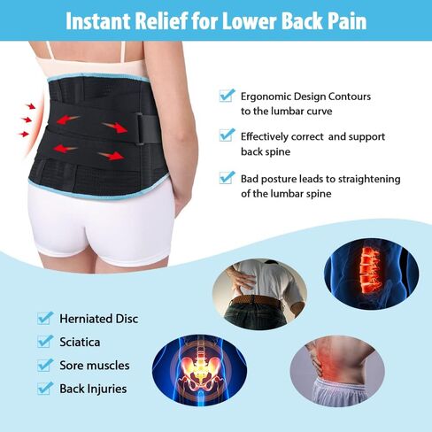 NEWGO حزام دعم الظهر دعامة أسفل الظهر لتخفيف آلام الظهر، حزام قطني يدعم مع 4 إقامات للرجال / النساء للقرص المنفتق، عرق النسا، الجنف (L) in Kuwait