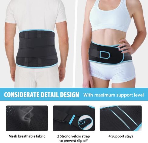 NEWGO حزام دعم الظهر دعامة أسفل الظهر لتخفيف آلام الظهر، حزام قطني يدعم مع 4 إقامات للرجال / النساء للقرص المنفتق، عرق النسا، الجنف (L) in Kuwait