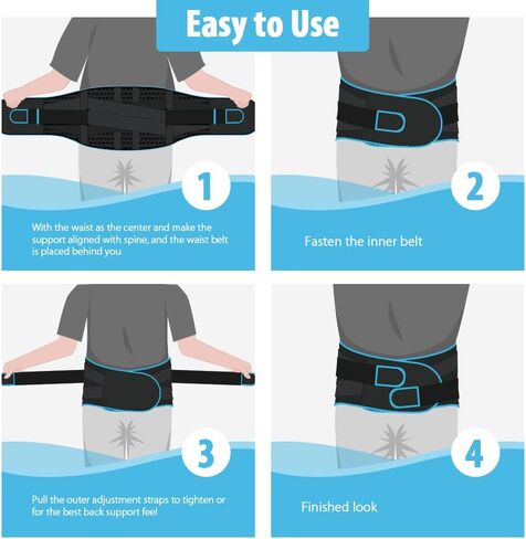 NEWGO حزام دعم الظهر دعامة أسفل الظهر لتخفيف آلام الظهر، حزام قطني يدعم مع 4 إقامات للرجال / النساء للقرص المنفتق، عرق النسا، الجنف (L) in Kuwait