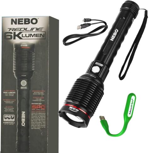 NEBO Redline 6K Lumen (6000 Lumen) مصباح يدوي LED عالي الطاقة قابل لإعادة الشحن 6822 مع حزمة ضوء القراءة LED EdisonBright USB التي تعمل بالطاقة in Saudi Arabia