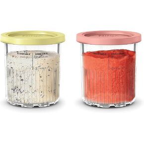 Ninja Creami Deluxe Pints 2 Pack, Compatible with NC500 Series Creami Deluxe Ice Cream Makers, Genuine Ninja Pint, BPA-Free & Dishwasher Safe, Color Lids, 1 Pint Each, Clear/Coral/Yellow, XSKPNTLD2​