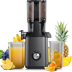 Cold Press Juicer, JoyBear Slow Masticating Machines with 4.3" Extra Large Feed Chute Fit Whole Fruits Vegetables Easy Clean Self Feeding Effortless for Batch Juicing, High Juice Yield, BPA Free 200W