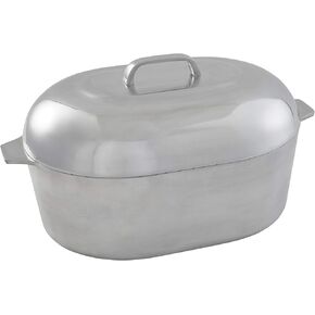 IMUSA USA Heavy Duty Cajun Oval Cast Aluminum Roaster 18", Silver
