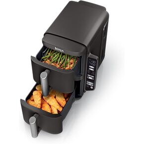 Ninja SL401 DoubleStack XL 2-Basket Air Fryer, DoubleStack Technology Cooks 4 Foods at Once, Compact Design, 10 QT, 6-in-1, Smart Finish & Match Cook, Air Fry, Broil, Bake, Easy Meals, Easy Clean,Grey