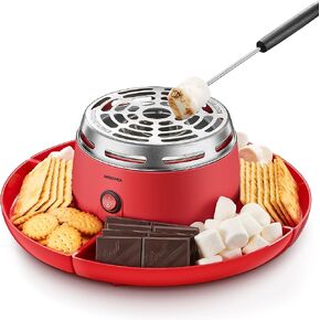S'mores Maker Tabletop Indoor, Reemix Flameless Electric Marshmallow Roaster with 4 Detachable Trays & 6 Roasting Forks, Date Night Fun Kids Family Activity, Red