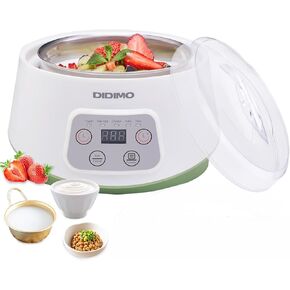 Yogurt Maker, Greek Yogurt Maker with Timer Control and Strainer, Yogurt Maker Machine with Stainless Steel Liner, Electric Portable Yogurt Maker for Yogurt, Greek Yogurt, Cheese, Natto (White)