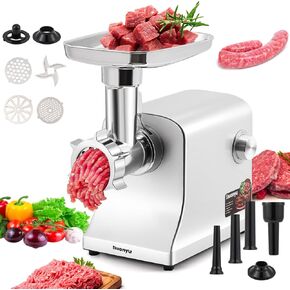 Huanyu Meat Grinder Electric 2800W Max Meat Mincer with Stainless Steel 2 Blades&3 Plates, 3 Sausage Stuffers, Kubbe Kits Heavy Duty Food Grinding Machine for Home Kitchen & Commercial Using