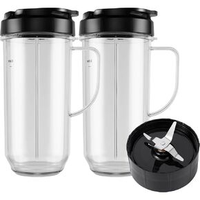 5-piece Magic Bullet Blender Cups, Tall 22oz Cup with Flip-Top To-Go Lid, Cross Blade, Blender Replacement Parts, Mug with Handle Compatible with Magic Bullet 250w MB1001