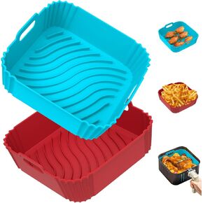2 Pack Air Fryer Silicone Liners, Square Airfryer Liners, Silicone Air Fryer Liners Reusable for 4-6 QT, Air Fryer Accessories Replacement for Parchment, Airfryer Liners Silicone Gray&Black