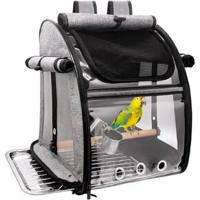 Bird Carrier Bag with Perch, Bird Travel Carrier Backpack with Stainless Steel Plate and Mesh, Portable Transparent Bird Travel Cage with Feeder Cups for Small Birds Parakeet Parrot