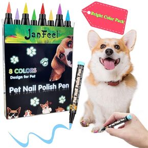 Quick Dry Dog Nail Polish, 8 Neon Brightness Colors Dog Nail Polish Pens Non Toxic Pet Safe Soft Brush Tip Nail Polish Markers for Dog Cat Horse Pig or other Small Pets
