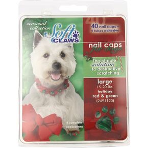40-Pack Pet Holiday Colors Nail Cap Kit, Large, Red and Green