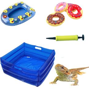 7 Pcs Foldable Bearded Dragons Pool Bath Collar Ring & Boat Set Swimming Bath Water Washer for Small Animal Hedgehog Hamster with Pump