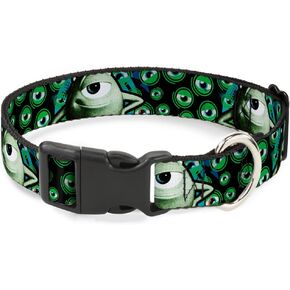 Buckle-Down Breakaway Cat Collar - Mike Poses/Eyeballs Black/Greens - 1/2" Wide - Fits 8-12" Neck - Medium