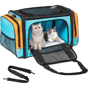 Extra Large Cat Carrier for 2 Cats, Pet Carrier, Dog Carrier for Small Dogs, Cat Carrier Soft, Collapsible Large Pet Carrier for Traveling Indoor and Outdoor Uses - Blue 24"x16"x16"