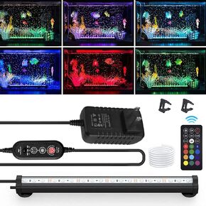 Aquarium Light with Air Bubble Hole, Full Spectrum RGB LED Submersible Fish Tank Lights, Sunrise Sunset Mode IP68 Waterproof with Remote Controller for fish and plants (28cm/11inch)