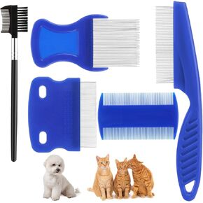6 Pack Tick Flea Comb, Stainless Steel Dog Cat Grooming Combs with Rounded Teeth, Flea Brush for Cats Lice combs, Thick Hair Pet Tear Stain Comb, Fine Tooth Comb Dematting Tool for Dog Cat in Kuwait